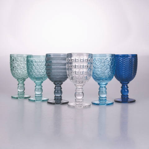 Sæt med 6 glas af glas med arbejdet overflade 280ml Geometrie Ocean Kampagne