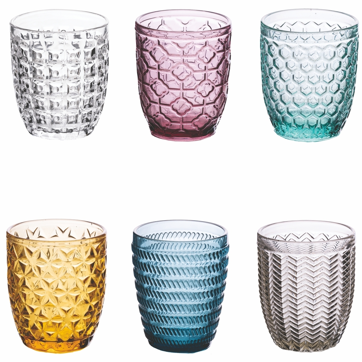 Sæt med 6 vandglas 350ml med geometrisk overflade Kampagne Sæt med 6 vandglas 350ml med geometrisk overflade Kampagne