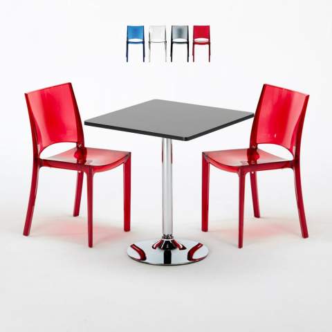 Phantom sort cafebord sæt: 2 B-side gennemsigtig stole og 70cm kvadratisk bord