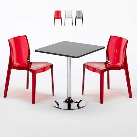 Phantom sort cafebord sæt: 2 Femme Fatale gennemsigtig stole og 70cm kvadratisk bord Kampagne