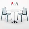 Demon hvidt cafebord sæt: 2 Femme Fatale gennemsigtig stole og 70cm kvadratisk bord Kampagne