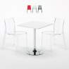 Demon hvidt cafebord sæt: 2 Femme Fatale gennemsigtig stole og 70cm kvadratisk bord På Tilbud