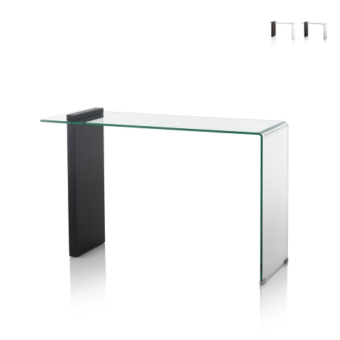 Moderne konsolbord til indgang i træ og buet glas 120x40x75cm Feng M Kampagne