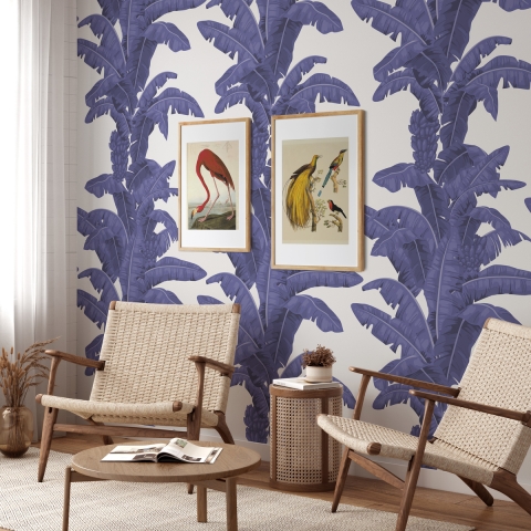 Tapet til soveværelse stue blomster Palme Bianca e Blu Kampagne