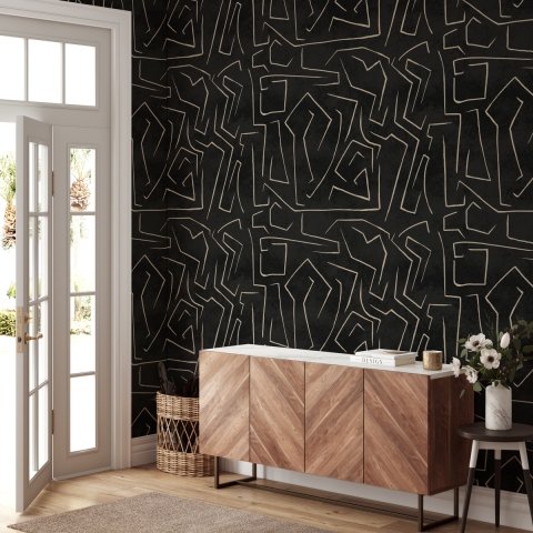 Moderne kunstnerisk tapet design geometrisk sort gyldent Graffiti Kampagne