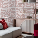 Moderne tapet med geometrisk design i abstrakt hvid og rosa Udsalg