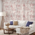 Vintage tapet med rosa landskaber til stuen Toile de Jouy Rosa Kampagne