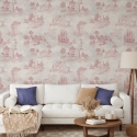 Vintage tapet med rosa landskaber til stuen Toile de Jouy Rosa Tilbud