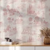 Vintage tapet med rosa landskaber til stuen Toile de Jouy Rosa Rabatter