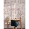 Vintage tapet med rosa landskaber til stuen Toile de Jouy Rosa Udsalg