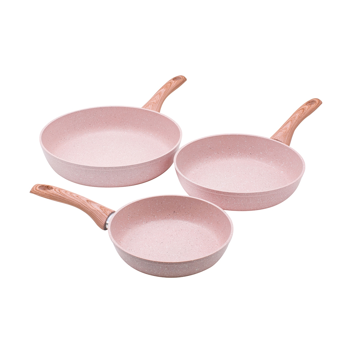 Sæt med 3 non-stick aluminiumsgryder i rosa granitlook Stonerose Kampagne