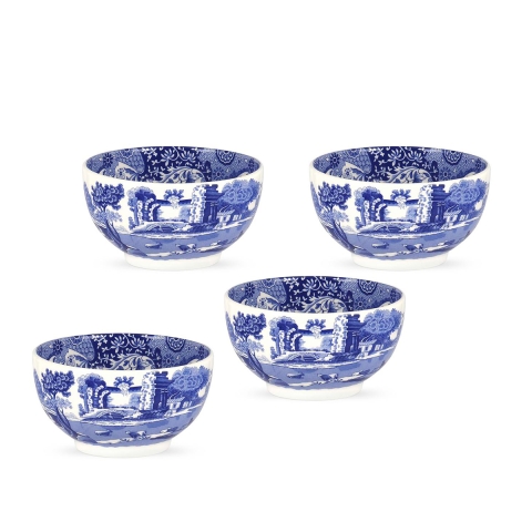 Sæt med 4 skåle i terracotta dekoreret i engelsk stil Blue Italian Kampagne