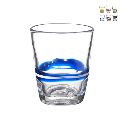 Sæt 6 vandglas i glas med farvede striber 10cm Eolo Kampagne