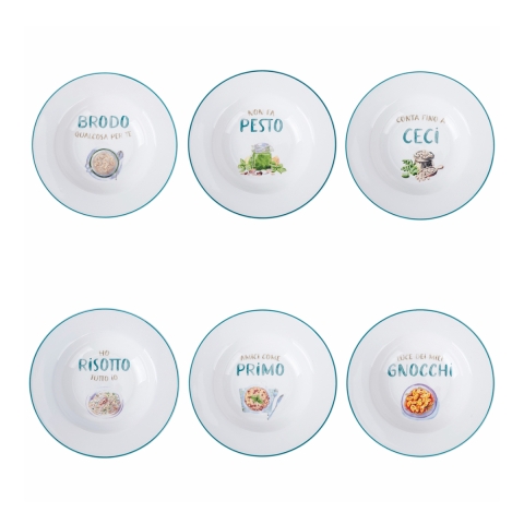 Sæt 6 dybe tallerkener porcelæn design dekoration assorteret Le Travisate Kampagne