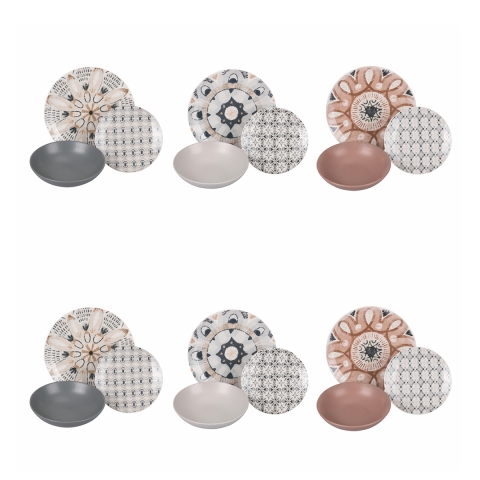 Servis sæt tallerkener service 18 stykker porcelæn boho stil Bohémienne Kampagne