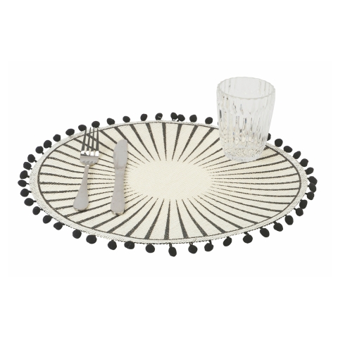 Sæt 6 runde bordmåtter med pomponer geometrisk design 38cm Black Kampagne