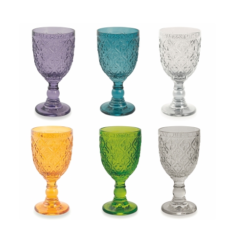 Sæt 6 glas i bearbejdet farvet glas eksotisk design Marrakech Kampagne