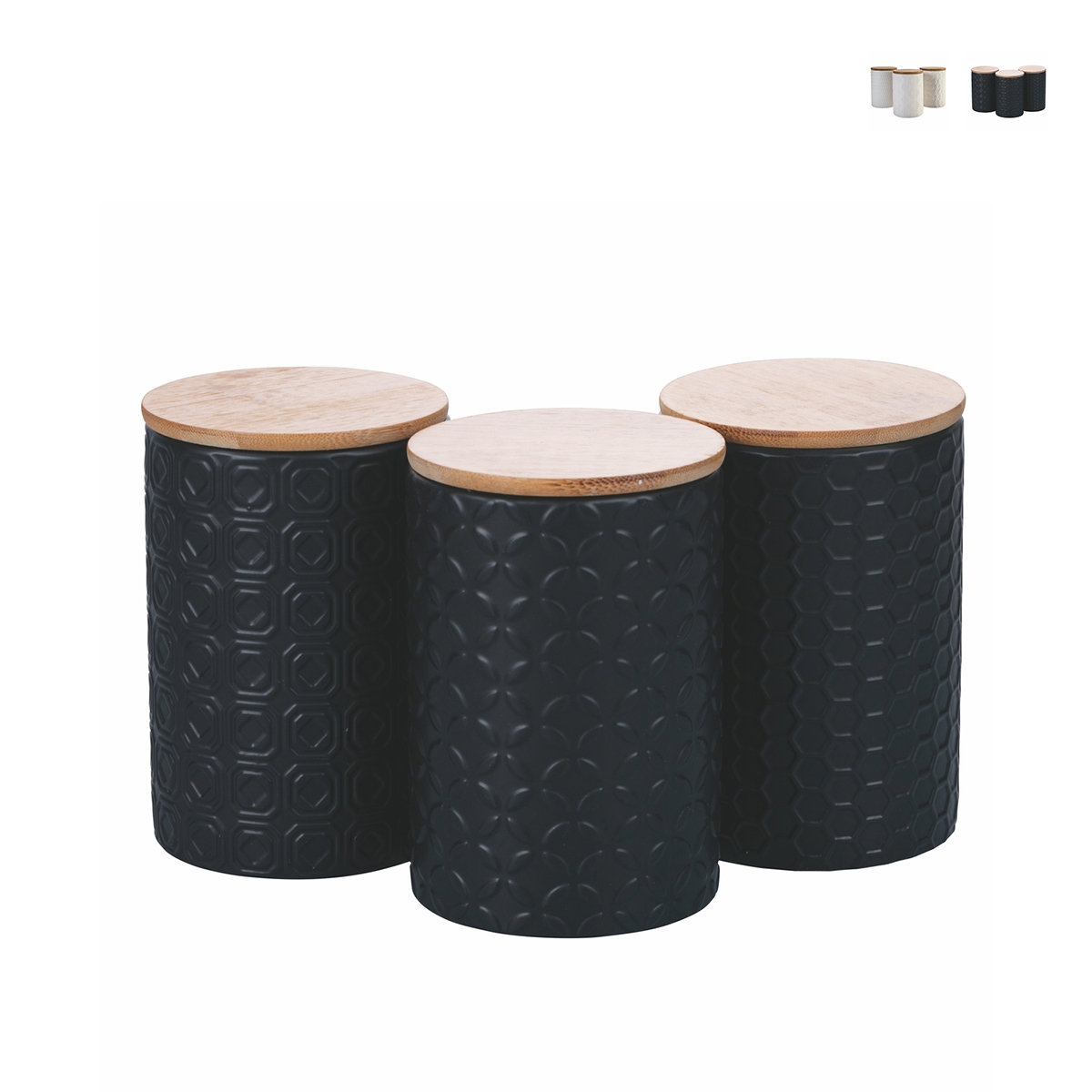 Sæt med 3 køkkenkrukker i keramik med låg Shade of Shape Geometrie Mængderabat