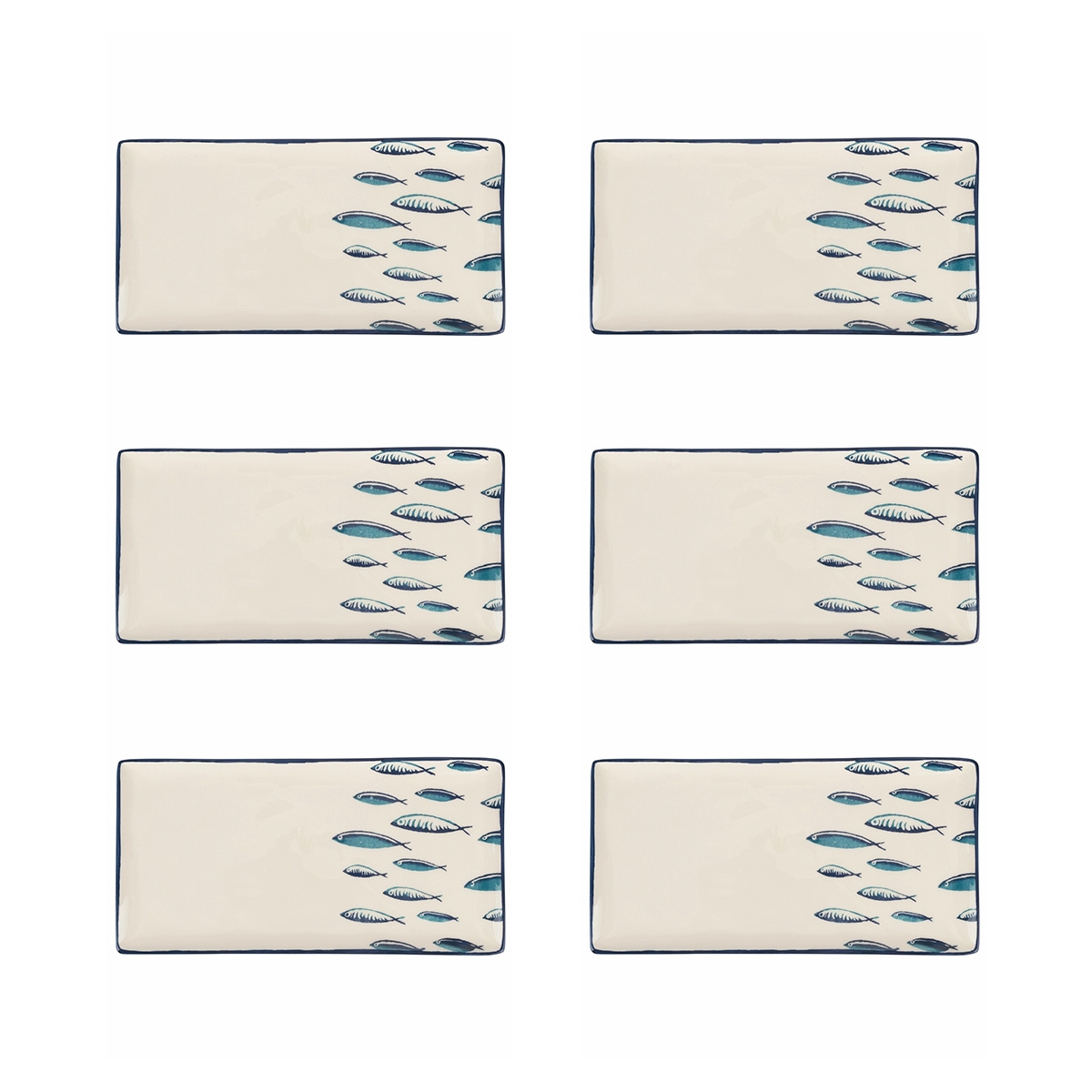 Sæt med 6 rektangulære serveringsfade i keramik 29x15 cm Marechiaro Kampagne