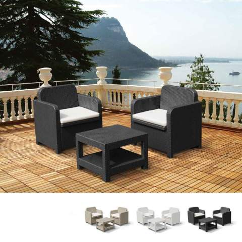 Giglio loungesæt polyrattan havemøbler 2 lænestole og 1 lille sofabord