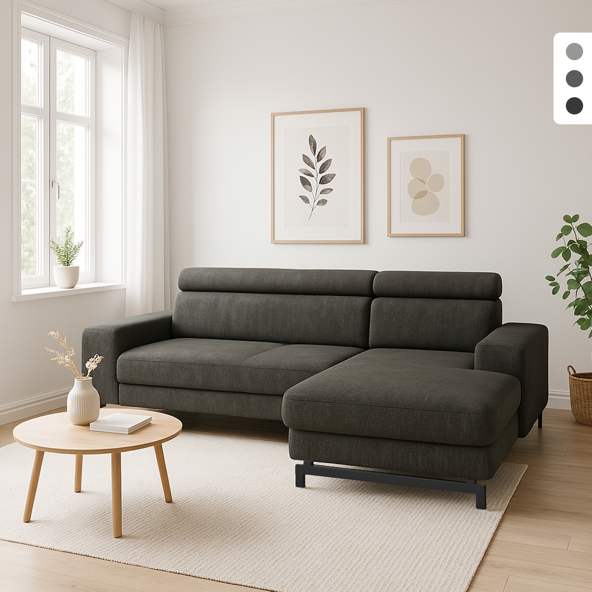 3-personers sovesofa med højre chaiselong, opbevaring og justerbare nakkestøtter Miva Kampagne 3-personers sovesofa med højre chaiselong, opbevaring og justerbare nakkestøtter Miva Kampagne
