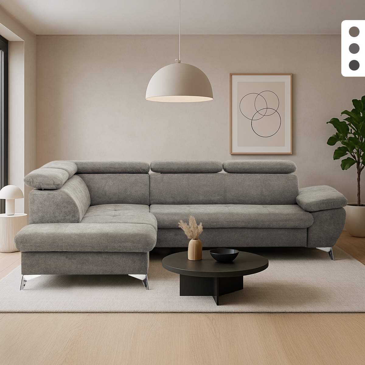 Moderne sovesofa med chaiselong, opbevaring til venstre, Vera - 3-personers Kampagne