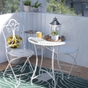 Sæt med bord og 2 udendørs stole i hvidt jern Provence Breakfast Tilbud