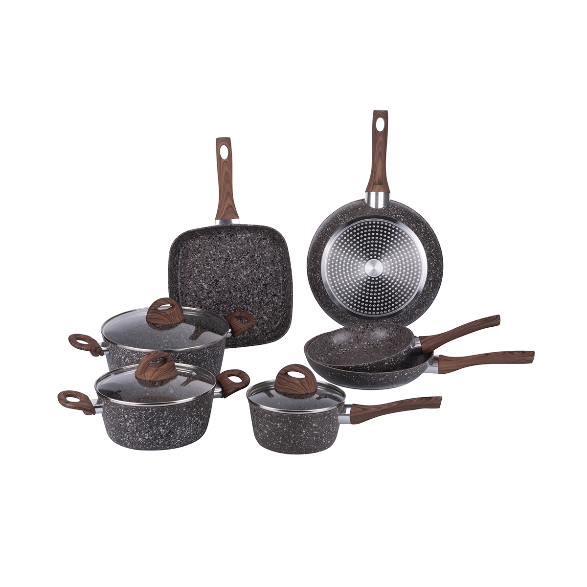10-delt sæt af gryder og pander i non-stick aluminium til induktion Dakota Kampagne 10-delt sæt af gryder og pander i non-stick aluminium til induktion Dakota Kampagne