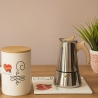 Caffettiera 4 kopper i rustfrit stål med træeffektgreb Riko På Tilbud