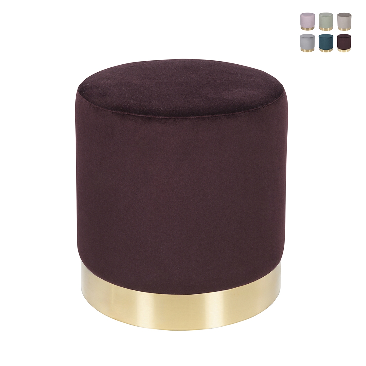 Cylindrisk velvet-puf med gylden kant Ostara Udsalg Cylindrisk velvet-puf med gylden kant Ostara Udsalg
