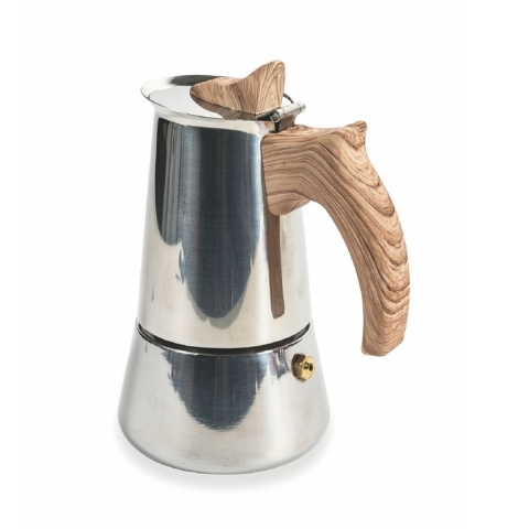 Moka kaffebrygger 2 kopper i rustfrit stål med træeffekt håndtag Riko Kampagne