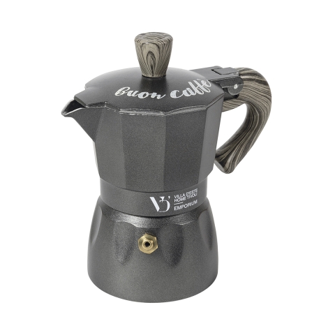 Moka kaffebrygger 3 kopper i aluminium med træeffekt håndtag Buon Caffè Kampagne