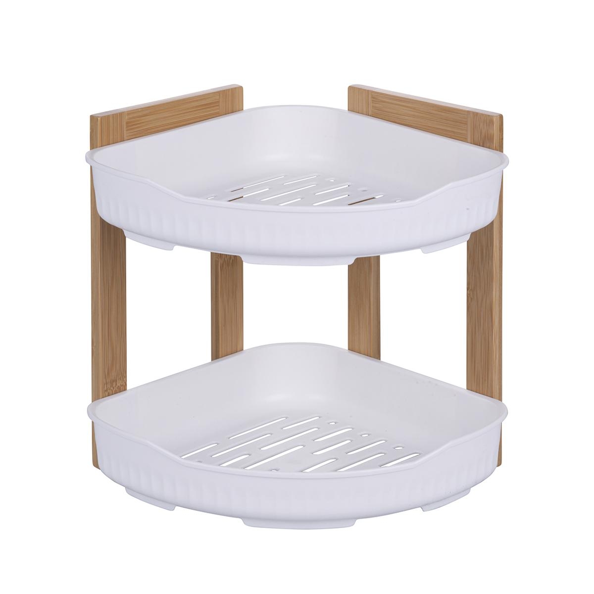 Aliva hjørnehylde til brusebad i træ med 2 plastikhylder 23x23x27 cm Kampagne