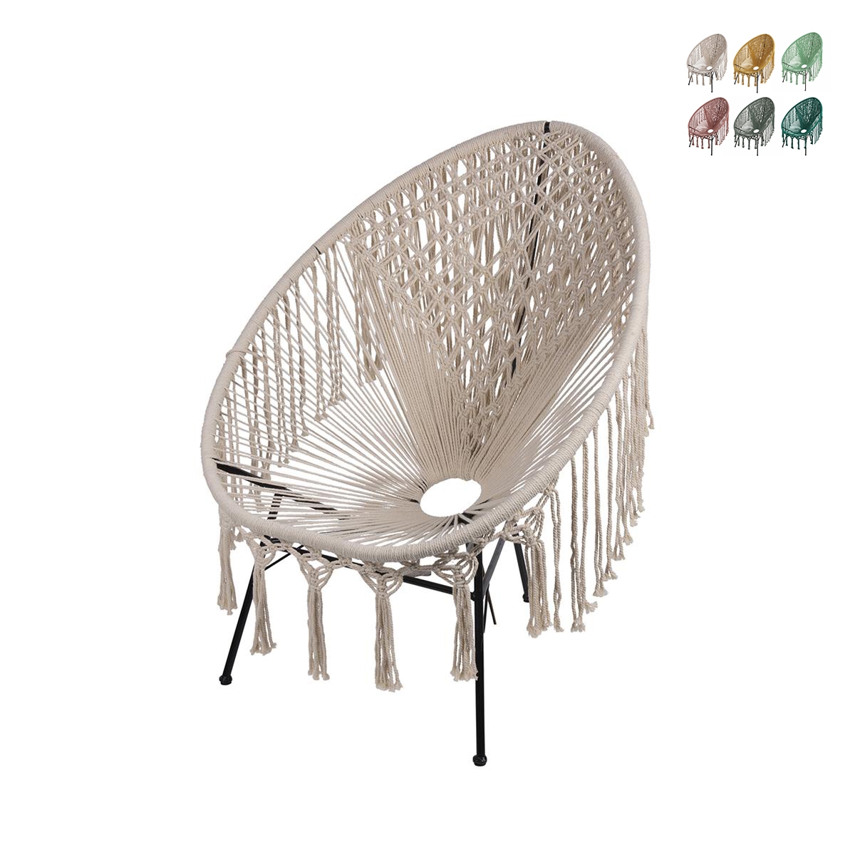 Udendørs lænestol med macramé-flet Elika Tilbud Udendørs lænestol med macramé-flet Elika Tilbud