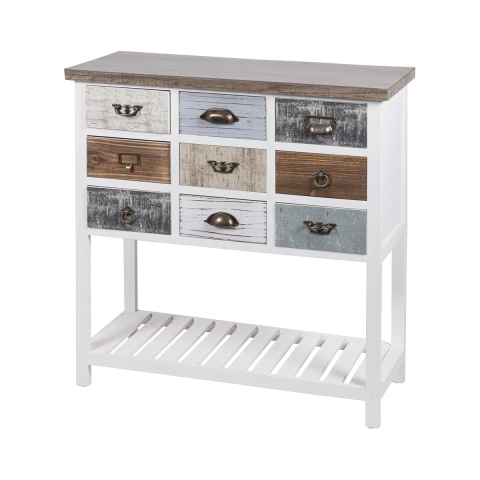 Shabby chic trækonsol med 9 skuffer 80x32,5x82cm Sardinia Kampagne