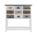 Shabby chic trækonsol med 9 skuffer 80x32,5x82cm Sardinia På Tilbud