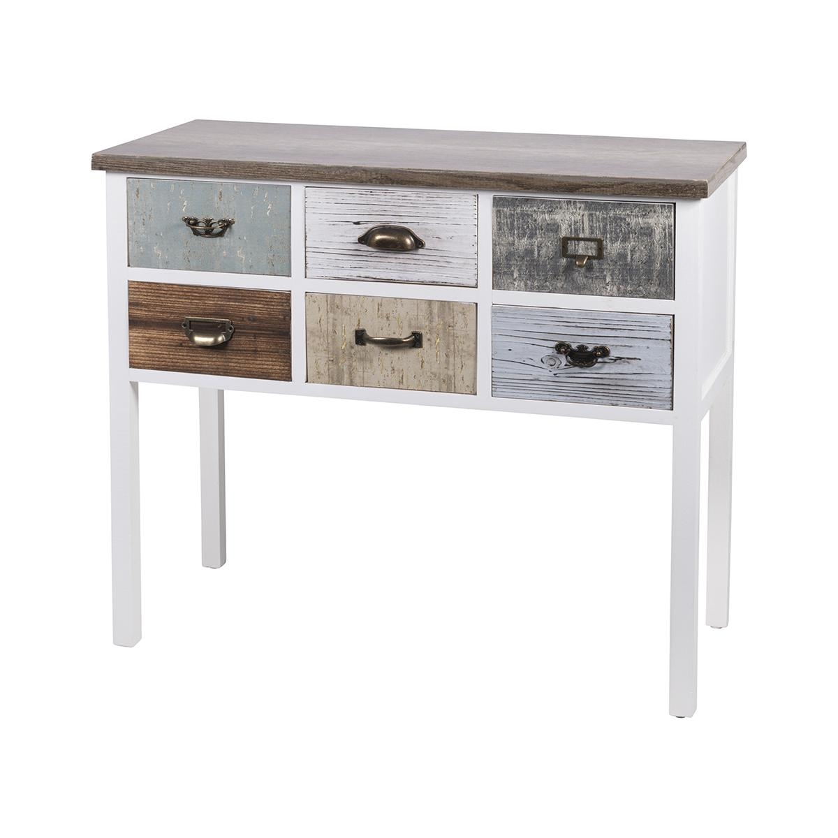 Skænk til entré i træ med 6 skuffer, shabby chic Sardinia Kampagne Skænk til entré i træ med 6 skuffer, shabby chic Sardinia Kampagne