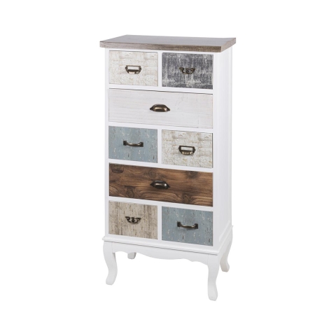 Høj kommode i træ med 8 skuffer 58x35x123cm shabby chic Sardinia Kampagne
