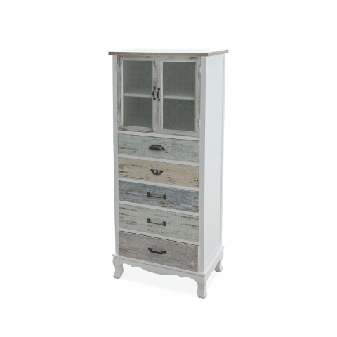 Shabby chic skænk med vitrineskab, 2 glaslåger, 5 skuffer Valencia Kampagne