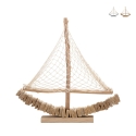 Træskulptur sejlskib med stofnet 45x45x7 cm Enok Kampagne