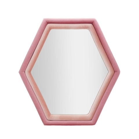 Moderne vægspejl med rosa velourramme, hexagon Tony Kampagne