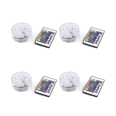 Sæt med 4 vandtætte LED-spotlights med fjernbetjening Ø6,9x2,8 cm Virel Kampagne
