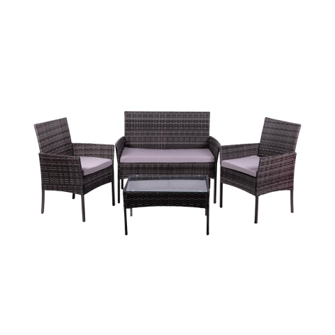 Havemøbler i rattan med sofa, 2 stole og glasbord Rodi Kampagne