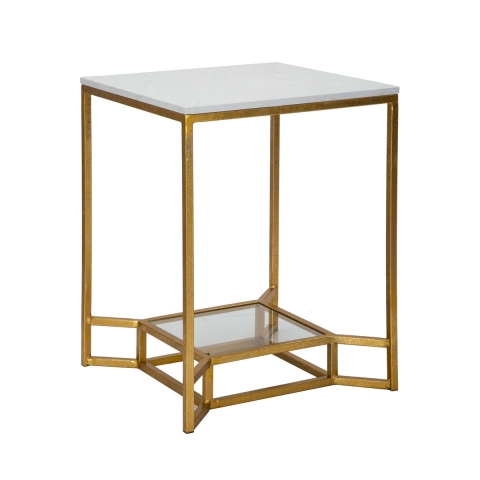 Kaffebord i guldfarvet metal med marmorplade 47x47x60 Double Marble Kampagne