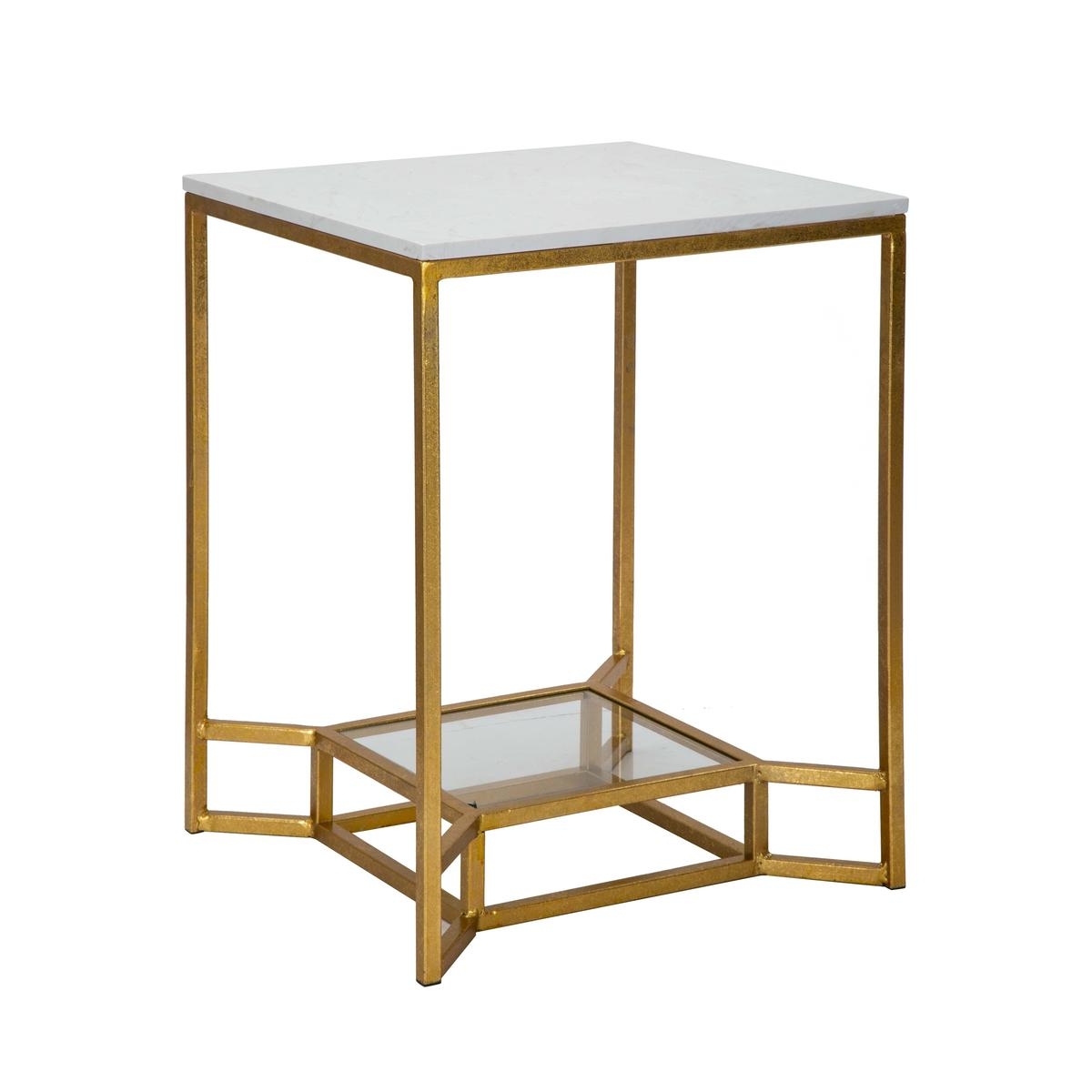 Kaffebord i guldfarvet metal med marmorplade 47x47x60 Double Marble Kampagne Kaffebord i guldfarvet metal med marmorplade 47x47x60 Double Marble Kampagne