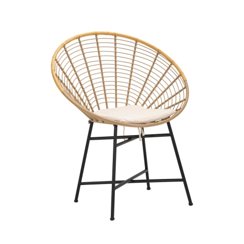 Metal- og rattan-stol med hvid pude, boho chic Panama Kampagne