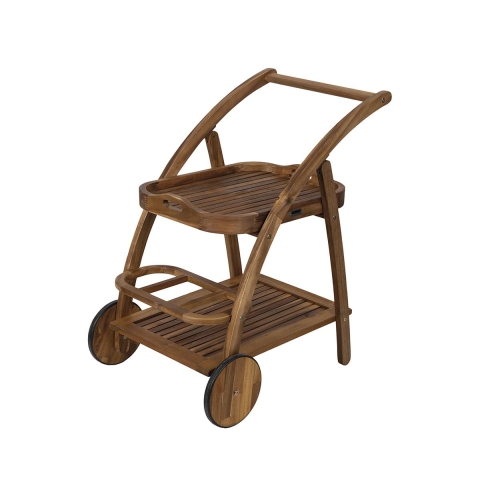 Carrello porta vivande due ripiani con ruote in legno di acacia Bali Kampagne