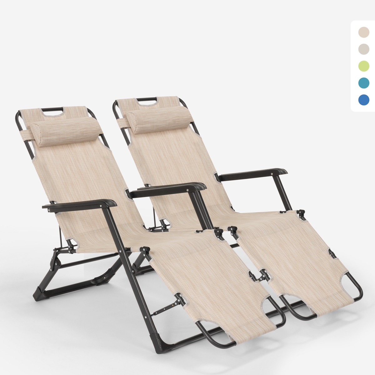 Sæt med 2 Emily Lux foldbar liggestol have justerbar ryglæn fodstøtte Egenskaber Sæt med 2 Emily Lux foldbar liggestol have justerbar ryglæn fodstøtte Egenskaber