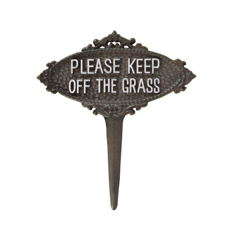 Havepæl i støbejern med skilt "Keep Off The Grass" Kampagne