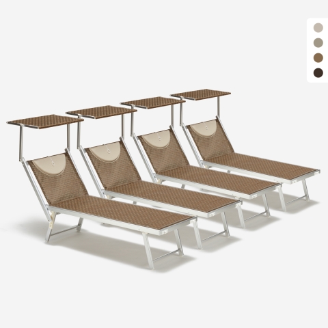 Sæt med 4 Santorini Limited Edition solsenge liggestol med solskærm Kampagne